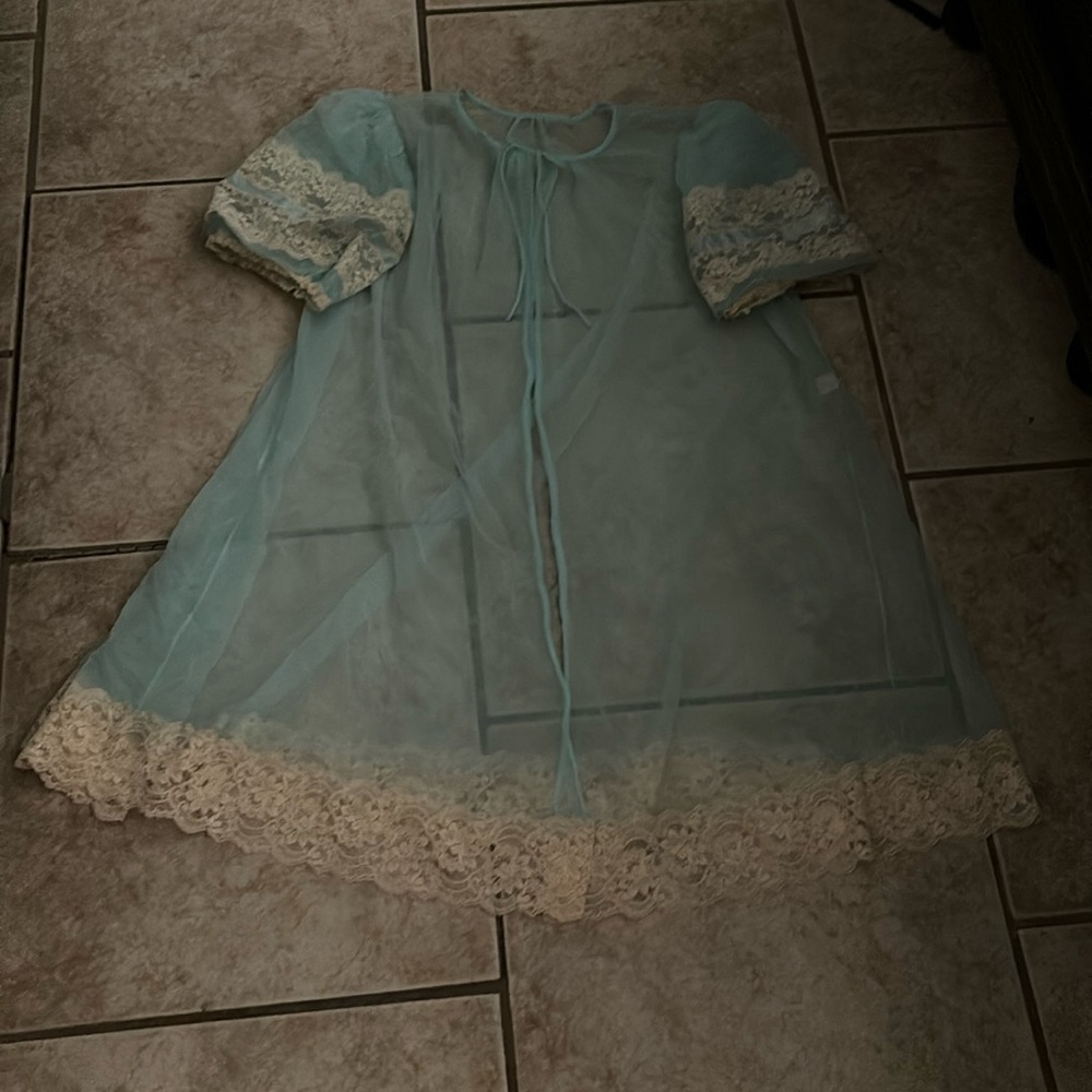 Vintage Tosca Lingerie Blue Sheer Lace Robe